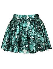 Pink Queen Women Girls Digital Print Stretchy Flared Pleated Casual Mini Skirt