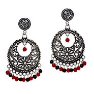 Red Beads Indian Style Balli Hoop Earrings