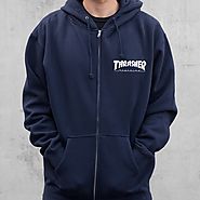 Thrasher Magazine Shop - Thrasher Magazine Logo Zip Hood (Navy Blue)