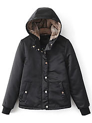 Black Hidden Zip Hooded Padded Jacket
