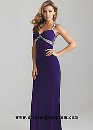 Purple Long Glittering Straps Beaded Cutout Back Perfect Prom Dr
