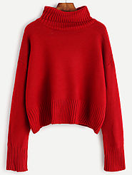 Burgundy Turtleneck Drop Shoulder Sweater