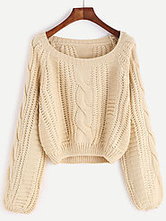 Apricot Scoop Neck Cable Knit Crop Sweater