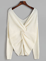 White Double V Neck Knot Sweater