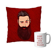 Keep Calm And Grow Beard Combo Of Cushion And Mug