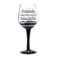 Cypress Friends Make the World Beautiful Classic Detailed Wine Glass, Black