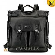 CWMALLS® Black Leather Convertible Backpack CW906075