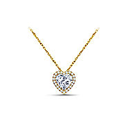 Fancy Heart Shape Diamond Slide Pendant with Prong Setting and Prong Halo in 14K Yellow Gold