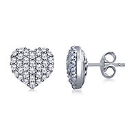 Heart Stud Earrings for Her | Pave Set Heart Diamond Earrings in 14K White Gold