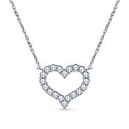 Diamond Pendants for Her | 14k White Gold Diamond Heart Pendant Necklace