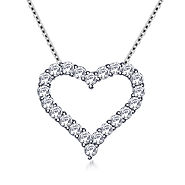 Diamond Heart Pendant for Girlfriend | Classic Diamond Heart Pendant in 14K White Gold
