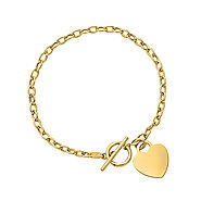 14K Yellow Gold Link Bracelet with Dangling Heart