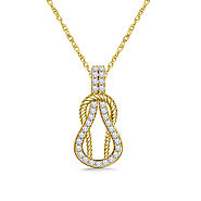14K Yellow Gold Diamond Love Knot Pendant Necklace