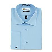 Buy Slim Fit Sky Blue Cotton Blend French Cuffs Dress Shirt from Labiyeur