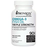 Bronson Omega 3 Fish Oil Triple Strength 2720 mg 1250 EPA 488 DHA Non GMO, Gluten Free, 180 Softgels