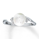 Cultured Pearl Ring Diamond Accents Sterling Silver
