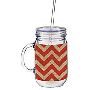 Cypress Home 20 oz. Burlap Chevron Double Walled Mason Jar Insulated Cup with Straw