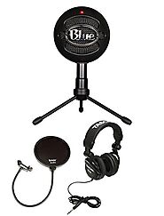 Blue Microphones Snowball iCE Condenser Microphone (Black) Bundle with Studio Headphones and Pop Filter (3 Items)