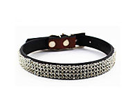 Brown luxury leather dog collars with rhinestones