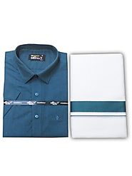 Fancy Border Matching Shirt - Peacock Blue