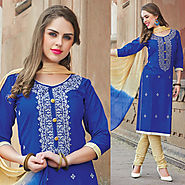 Blue Color Glazz Cotton Designer Salwar Kameez