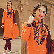 Orange Color Glazz Cotton Designer Salwar Kameez