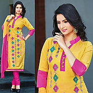 Yellow Color Designer Cotton Salwar Kameez