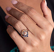 Sunset Ring Set, Unique Wedding Ring Set, Sapphire Ring Set, Sapphire Wedding Rings, Orange Sapphire Ring, Blue Sapph...