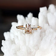 Rose Cut Pear Diamond Ring, Unique Engagement Ring, Natural Color Grey Diamond, 14k Yellow Gold Engagement Band, Ecof...