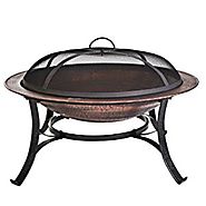 CobraCo FB6132 30 inch Round Cast Iron Copper Finish Fire Pit with Screen and Cover
