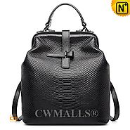 CWMALLS® Black Embossed Leather Backpack CW207008