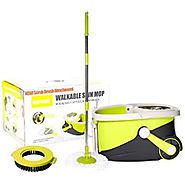 Mopnado Stainless Steel Deluxe Rolling Spin Mop with 2 Microfiber Mop Heads - Lime