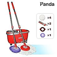 Panda Premium Effortless Wring Spin Mop and Bucket Set (2 Mop Rods + 4 Mop Heads)