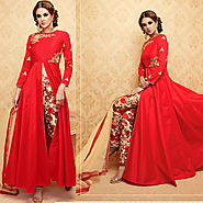 Red Color Handwork Embroidered Designer Anarkali Dress Suit
