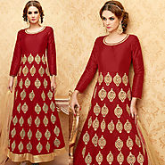 Maroon Color Handwork Embroidered Designer Anarkali Dress Suit