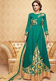 Greenish Blue Color Handwork Embroidered Designer Anarkali Dress Suit