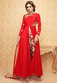 Red Color Handwork Embroidered Designer Anarkali Dress Suit