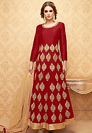 Maroon Color Handwork Embroidered Designer Anarkali Dress Suit