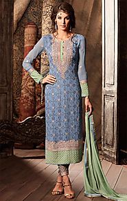 Exquisite Blue Aline Georgette Latest Pakistani Dress