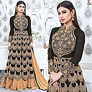 Captivating Black Embroidered Georgette Bollywood Suit Starring Mouni Roy