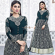 Enchanting Green Embroidered Georgette Bollywood Dress Starring Mouni Roy