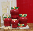 Set of 4 Apple Shaped Ceramic Red Canister Set