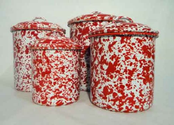 Enamelware Storage Canister Set, Red Marble