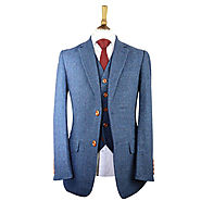Blue Classic Herringbone Plaid Tweed Suit | Jennis & Warmann