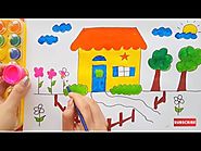How To Draw and Paint House, Tree In The Garden