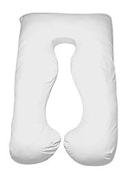 U Shaped-Premium Contoured Body Pregnancy Maternity Pillow with Zippered Cover - White