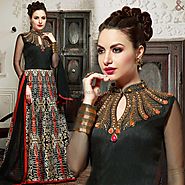 Irresistible Black Embroidered Silk Party Gown Online India