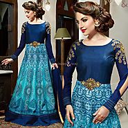 Pretty Sky Blue,Blue Embroidered Silk Indian Evening Gown For Wedding Reception