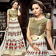 Delightful Cream Embroidered Silk Indian Party Gown