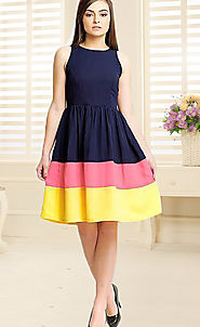 Buy Dresses & Gowns - Navy Blue Designer Cotton Stitched Kurti Online for 649 Rs.@ FleAffair